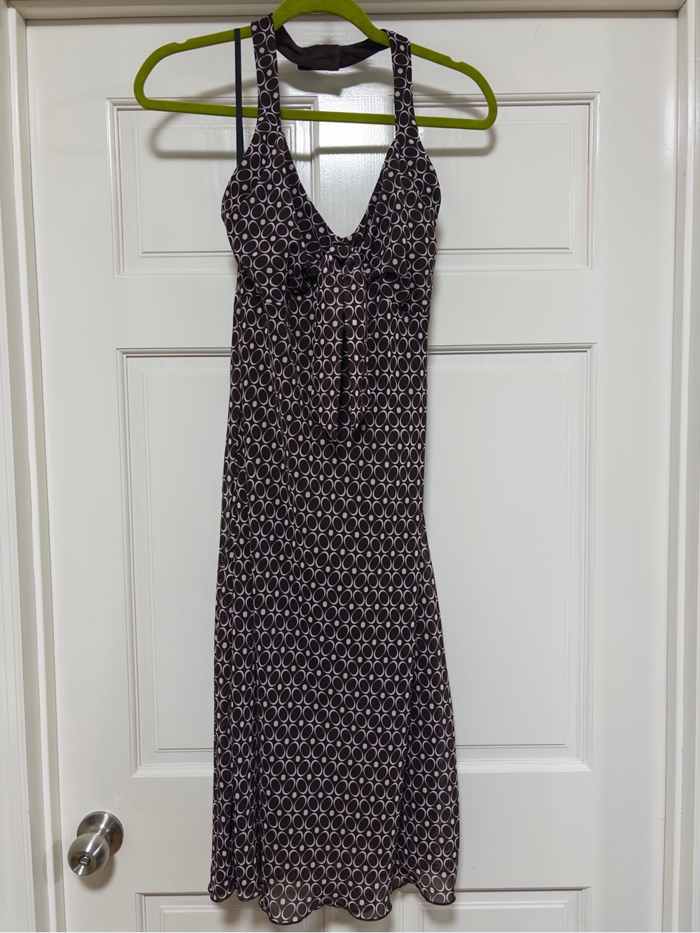 Connected Apparel Brown oval Print Halter Dress Sz 12 Y2K